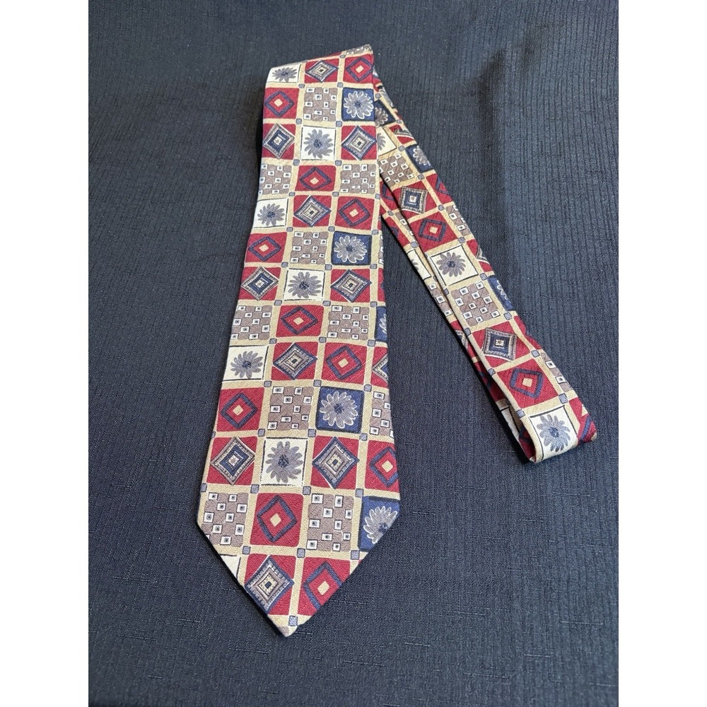 Bugle Boy Tie Geometric Pattern Multicolor 100% Italian Silk Vintage Made in USA